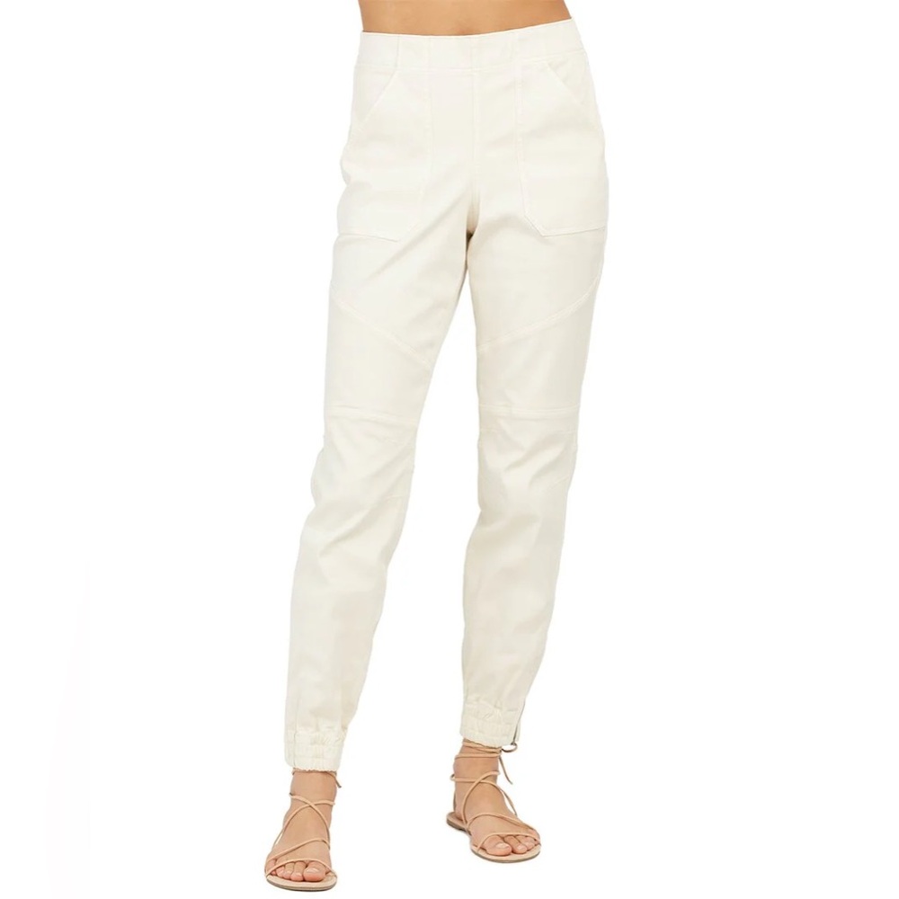 SPANX Stretch Twill Cargo Jogger Pants Women’s L High Rise Ivory Cream Pull On